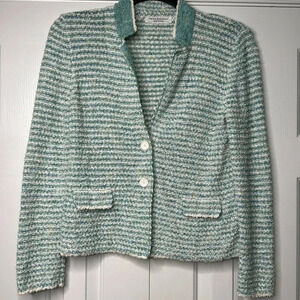 Amina Rubinacci-Italy Contone tweed jacket cardigan size 46 Large in blue/green